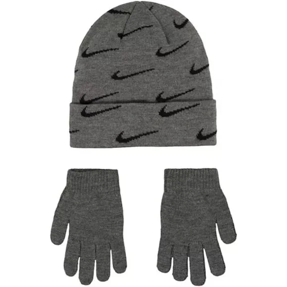 Nike Accessories Nike Boys 82 Knit Beanie Cap And Gloves Set Gray Black Just Do It New Poshmark